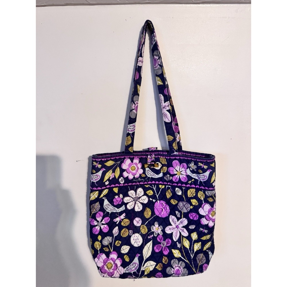 Vera Bradley Large Purple Floral Flowered Tote Purse Bag Handbag Shopping Read